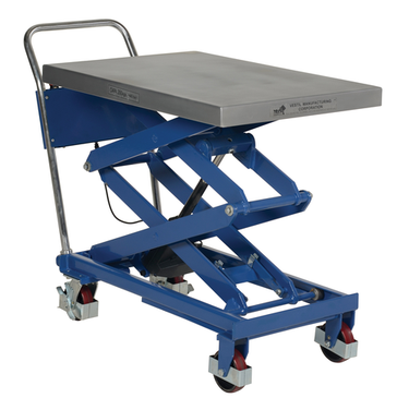 Steel Linear Elevating Double Scissor Cart 23-5/8 In. x 35-1/2 In. 400 Lb. Capacity Blue/Silver